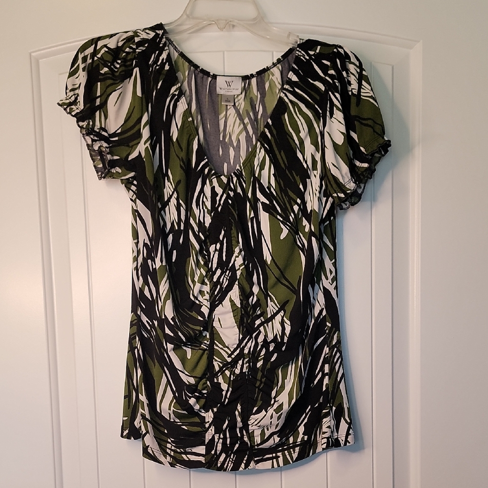 Green and Black Patterned Top
